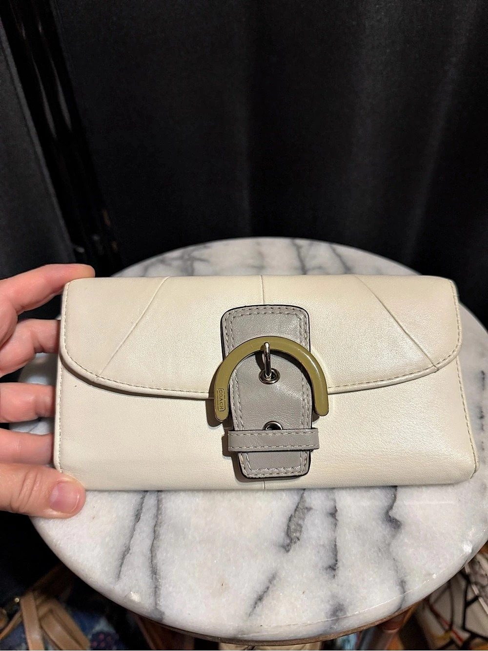 COACH Soho Buckle Flap Wallet in Cream & Gray